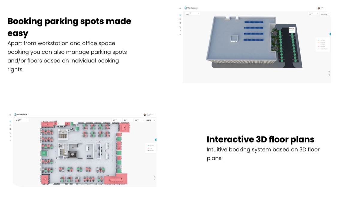 Interactive 3d floorplans are used to make reservations for space management